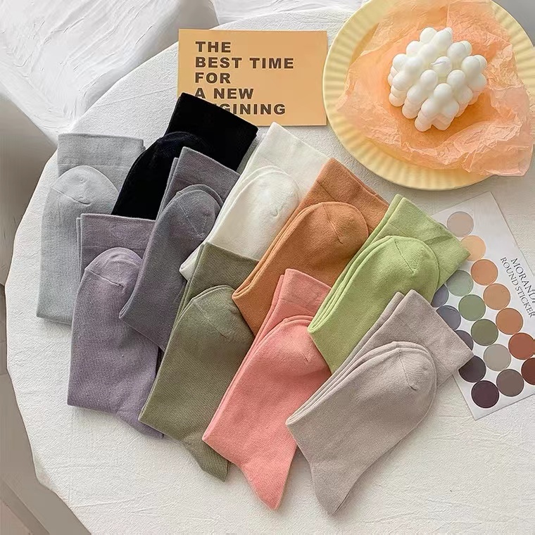 Vớ cotton Hàn Quốc Màu Sắc Đơn Giản Cho Nữ