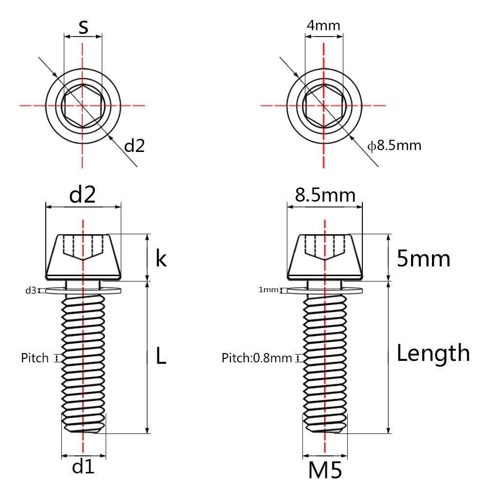 Bu lông WANYIFA titan M5x16 M5x18 M5x20mm có vòng đệm chuyên dụng dành cho xe đạp