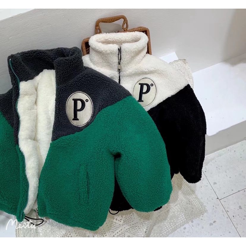 Áo Khoác Thu Đông Lót Lông Cừu Dày Dặn Phong Cách Hàn Quốc Mới 2021 Cho Bé Trai Và Bé Gái