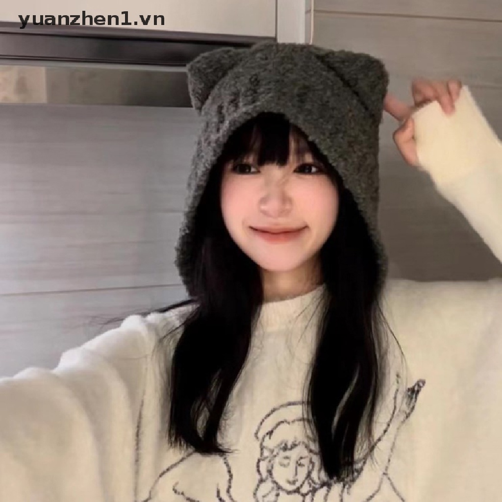 Mũ Len Dày Dặn Giữ Ấm Mùa Đông In Hình Gấu Dễ Thương Cho Nữ