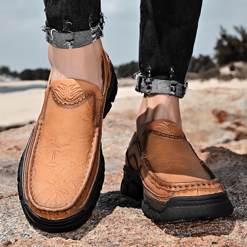 Giày Lười Da Bò Đế Cao Su Mềm Thoáng Khí Phong Cách Thể Thao Cho Nam