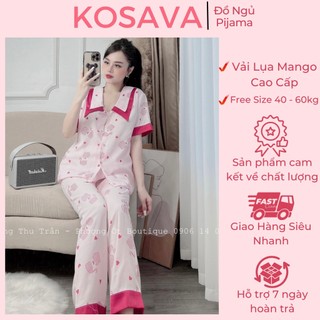 Đồ bộ pijama nữ mặc nhà cổ nhọn tay ngắn dễ thương chất liệu mango cao cấp KOSAVA