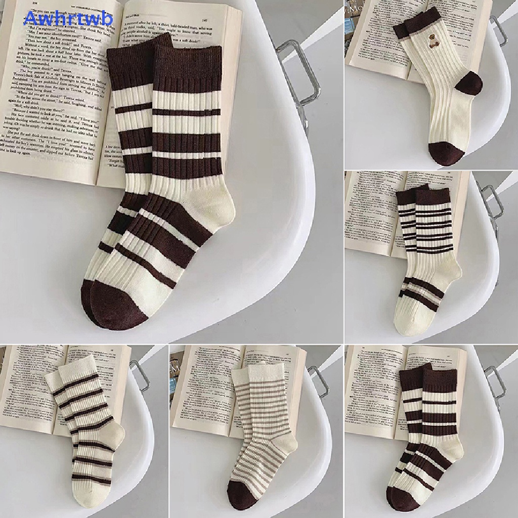 Vớ Dày Họa Tiết Hoạt Hình Kẻ Sọc Trắng Đen Thời Trang Thu Đông Cho Nữ Mới