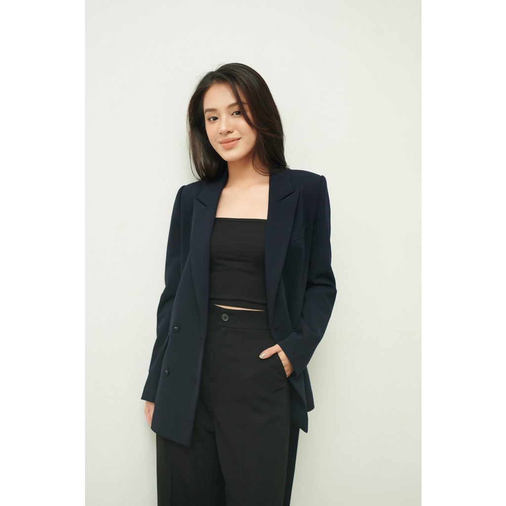 Áo Blazer nữ 2 lớp buộc vạt màu đen Dory - MAIIMER