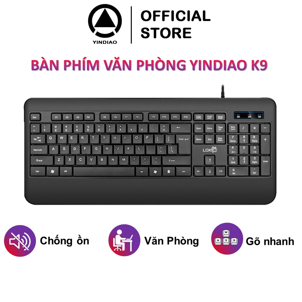 Bàn phím máy tính giả cơ YINDIAO K9 có dây full size cao cấp chống nước kê tay siêu rộng chuyên văn phòng cho laptop pc
