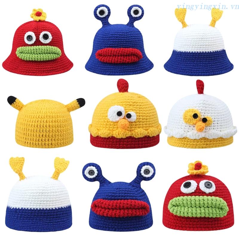 Mũ Beanie Đan Len Hình Thú Hoạt Hình Dễ Thương Giữ Ấm Cho Bé Trai + Gái
