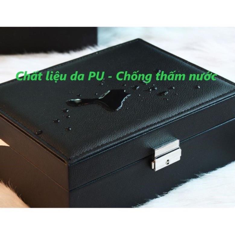 Hộp đựng trang sức bọc da hai tầng có khóa - hộp đựng nữ trang cao cấp T02