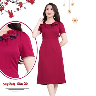 Đầm Đỏ Kết Hoa Hồng Thủ Công Cao Cấp DL921