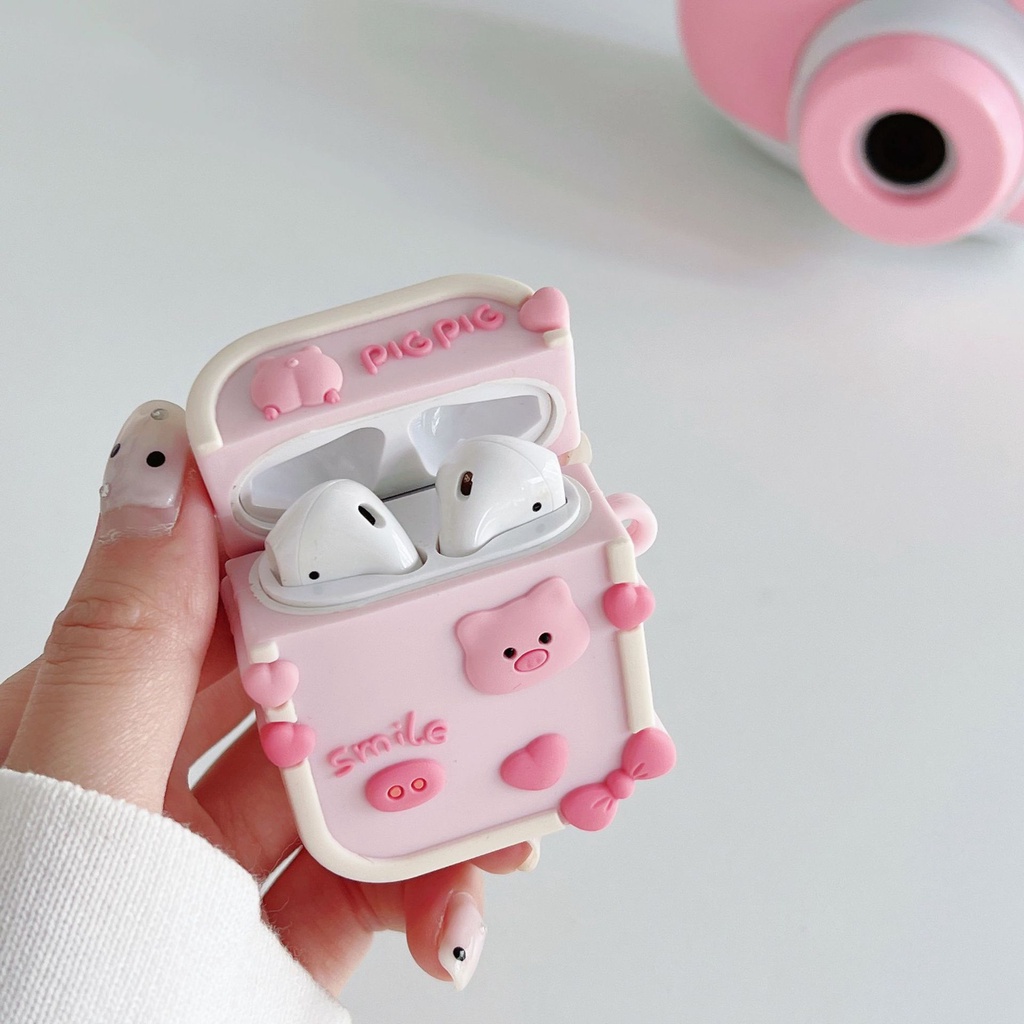 Vỏ Bảo Vệ Hộp Sạc Tai Nghe Bluetooth Airpods 1 2 3 Pro Airpods3 I12 i13 Inpods 12 13 Pro Hình Heo Hồng 3D Dễ Thương