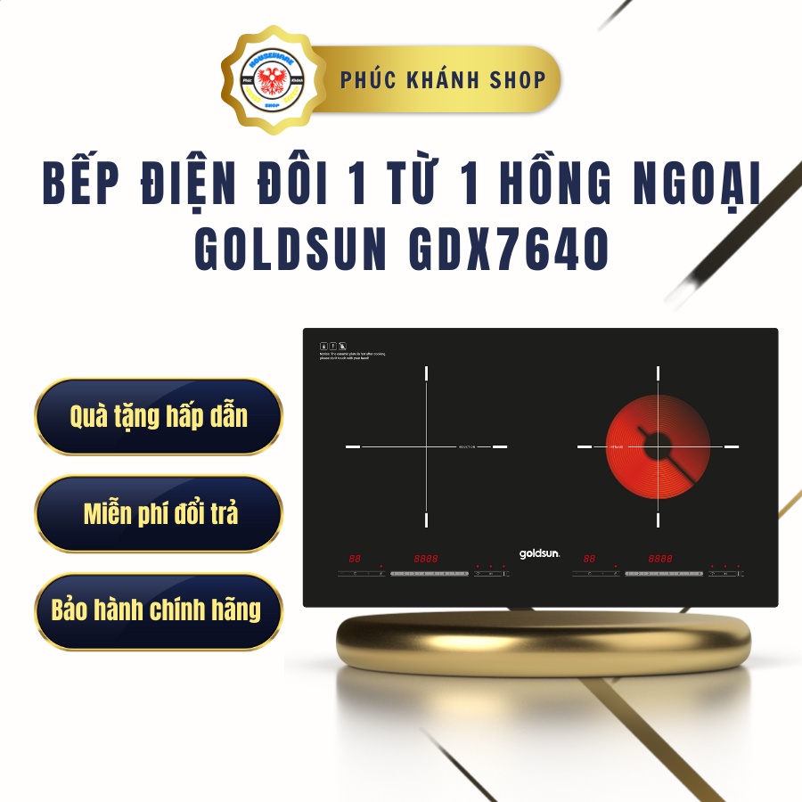 Bếp điện từ đôi kết hợp bếp hồng ngoại Goldsun GDX7640, Công suất lớn, công nghệ inverter tiết kiệm điện.BH chính hãng