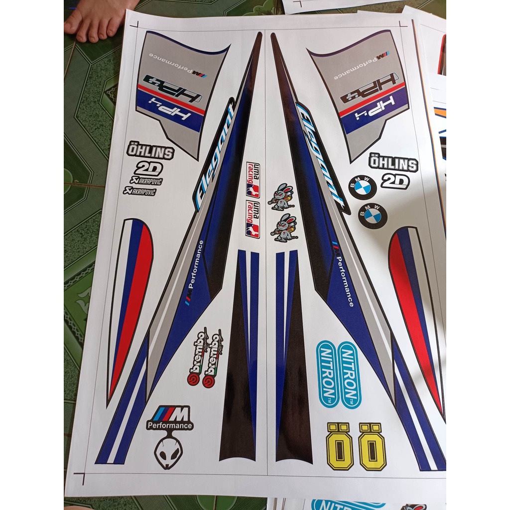 tem rời elegant 50cc HP xanh bạc dán xe đen