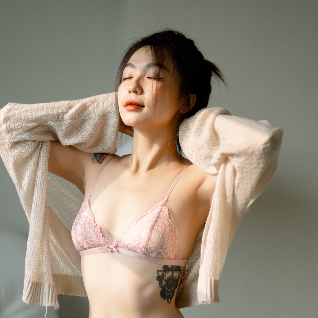 Áo ngực không gọng Lamluy bralette ren lưới Anh Đào