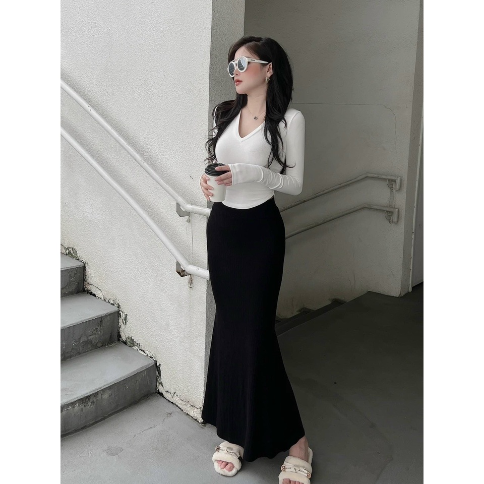 Set chân váy đuôi cá kèm áo vạt bầu tay dài