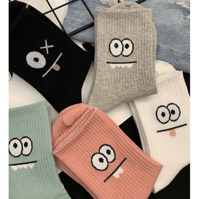 Sét 5 Đôi Tất Cổ Cao Nữ Hình Mắt Ngộ Nghĩnh chất dày đẹp