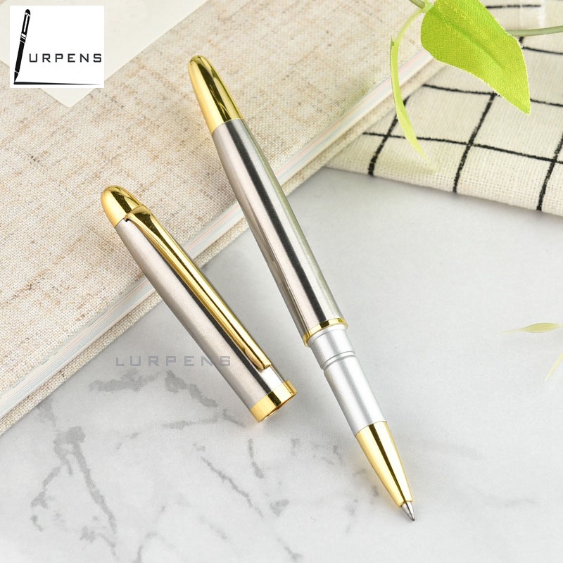 Bút ký khắc tên doanh nhân cao cấp LURPENS Full box, Bút bi vỏ kim loại màu bạc, Tặng hộp đựng bút và 2 Ngòi (ruột bút)