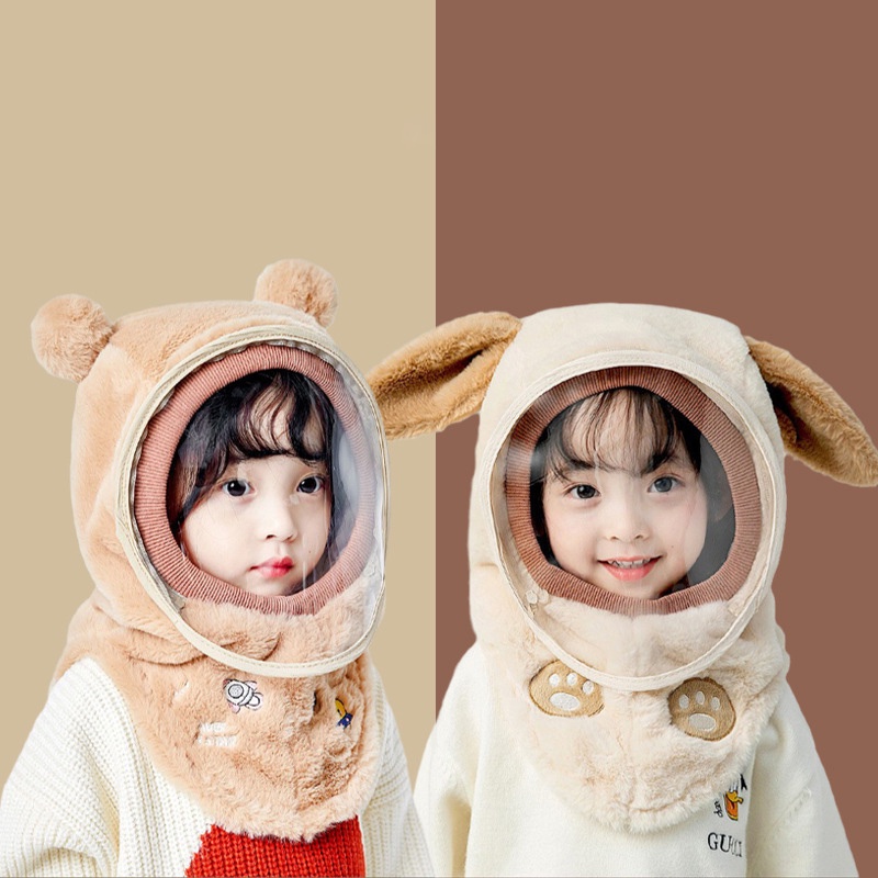 Mũ Trùm Tai Dày Dặn Chống Gió Dễ Thương Kèm Tấm Chắn Trong Suốt Giữ Ấm Mùa Đông Cho Bé
