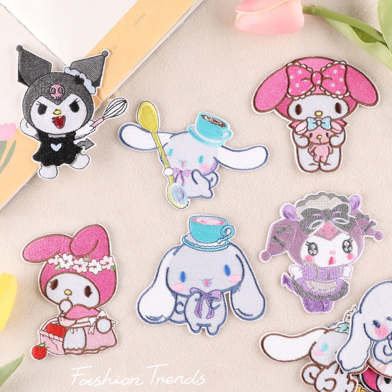 ✿ Miếng Dán Tự Dính Họa Tiết Hoạt Hình Kuromi / Melody / Cinnamoroll ✿ 1 Miếng Dán Ủi Lên Quần Áo, Túi Xách Thêu Hoạ Tiết Ngọt Ngào