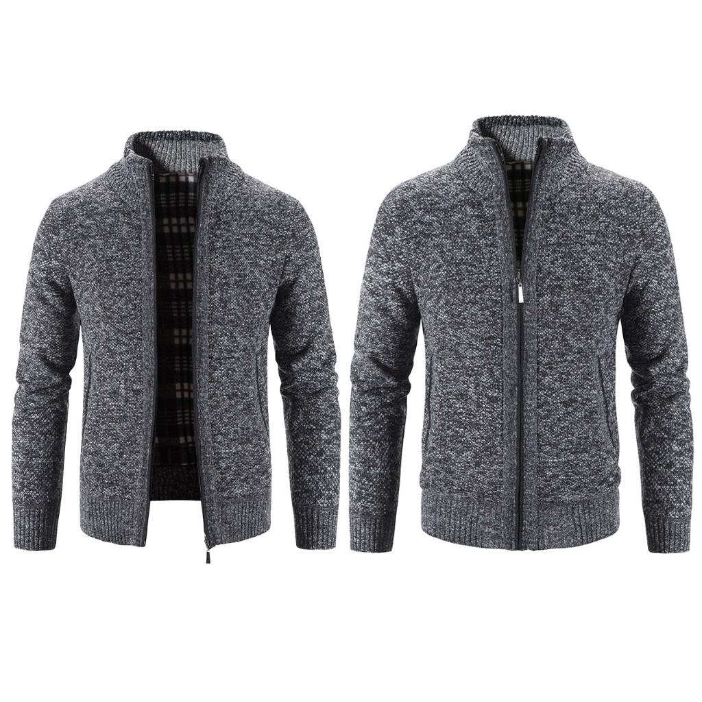 Áo len Nam Cardigan 2 lớp, áo khoác len khóa kéo lông cừu dày dáng rộng