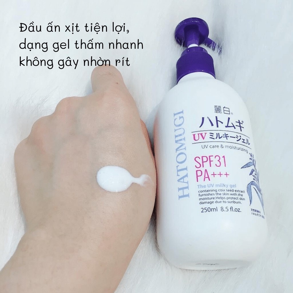 Sữa Dưỡng Thể Hatomugi UV Milky Gel SPF31 PA +++, Sữa Dưỡng Trắng Dưỡng Ẩm Body Ý Dĩ Hatomugi Nhật Bản Saikou