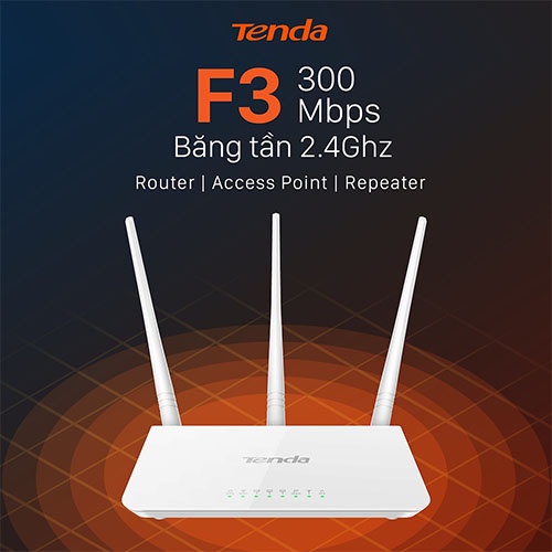 Bộ phát wifi Router wifi Tenda F3 Tốc độ 300Mbps,3 râu,xuyên tường