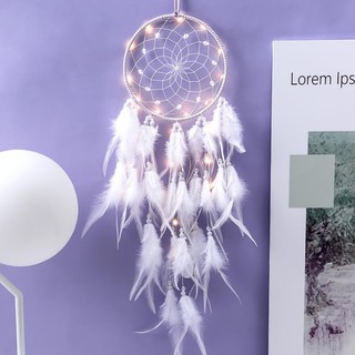 Dreamcatcher Gắn lông Vũ Trang Trí Phòng Ngủ, Phòng Khách Có Đèn Led - Vòng Dreamcatcher