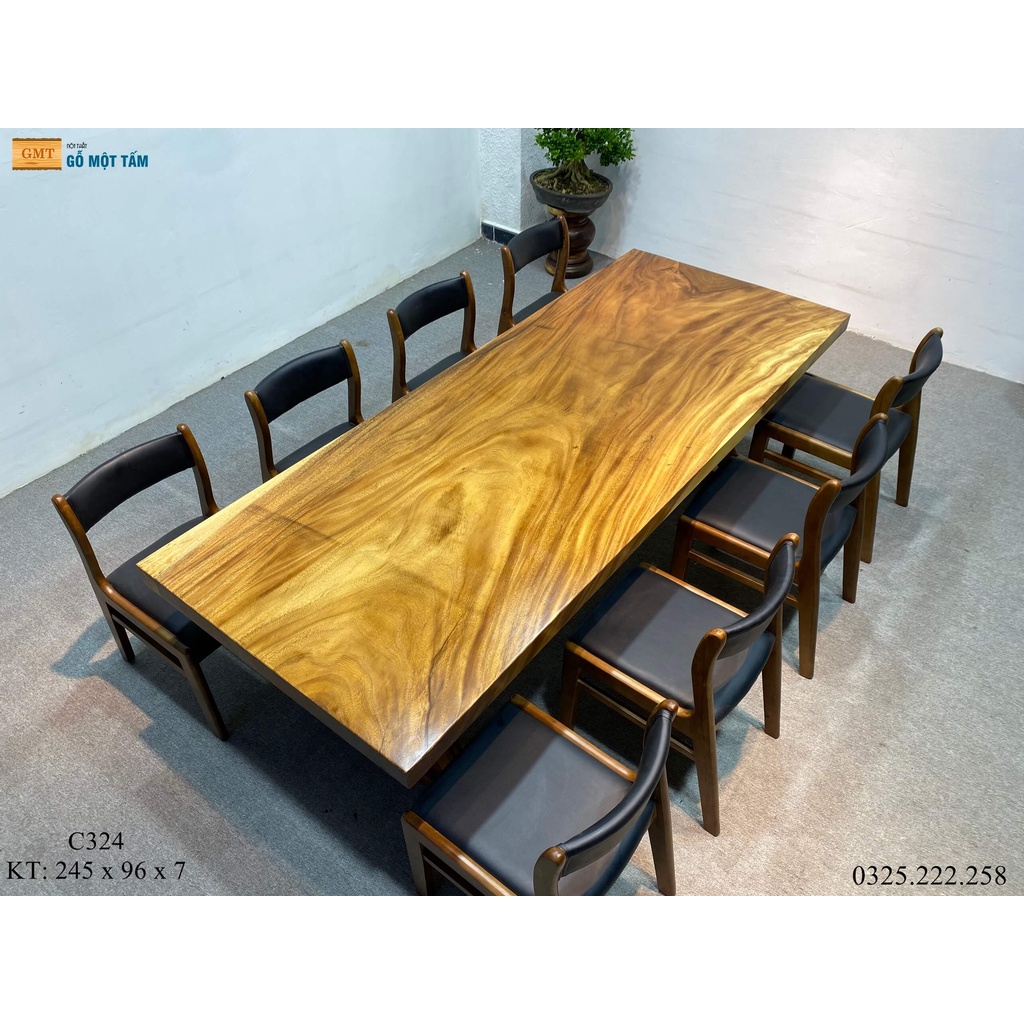 Bàn Làm Việc Gỗ Me Tây, Bàn Cafe Gỗ Me Tây Dài 2,45m Rộng 96cm Dày 7cm