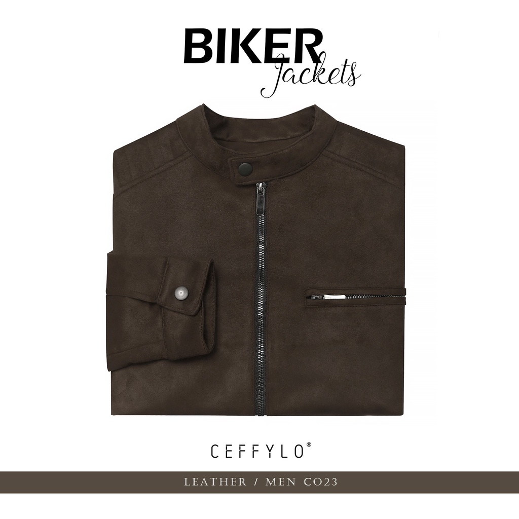 Áo Khoác Biker Da Lộn Phối Màu Nâu Đậm CF , Chất Liệu Da lộn , Trẻ Trung , Mềm Mịn – CEFFYLO