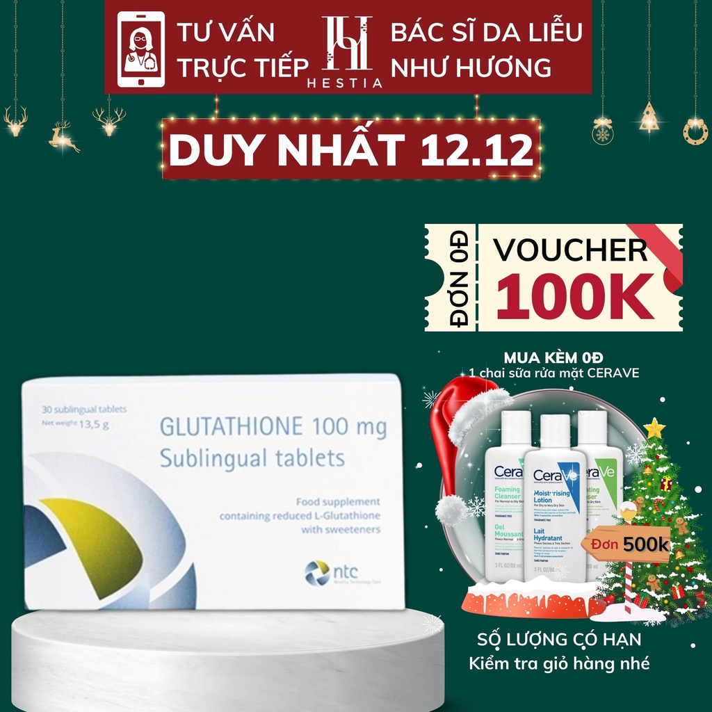 Viên Ngậm Hỗ Trợ Trắng Da Glutathione 100mg NTC