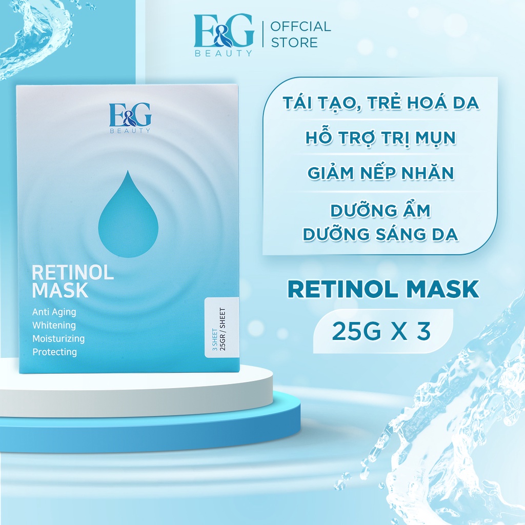 Mặt nạ tái tạo, dưỡng trắng, trẻ hóa da và hỗ trợ giảm mụn Retinol Mask E&G 3 miếng