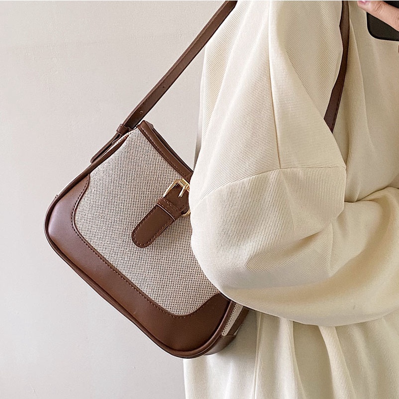 Túi kẹp nách, túi xách nữ đeo chéo, đeo vai phong cách retro bằng vải canvas trẻ trung M14 201