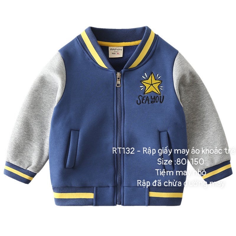 RT132_Rập giấy may áo khoác bomber bóng chày trẻ em