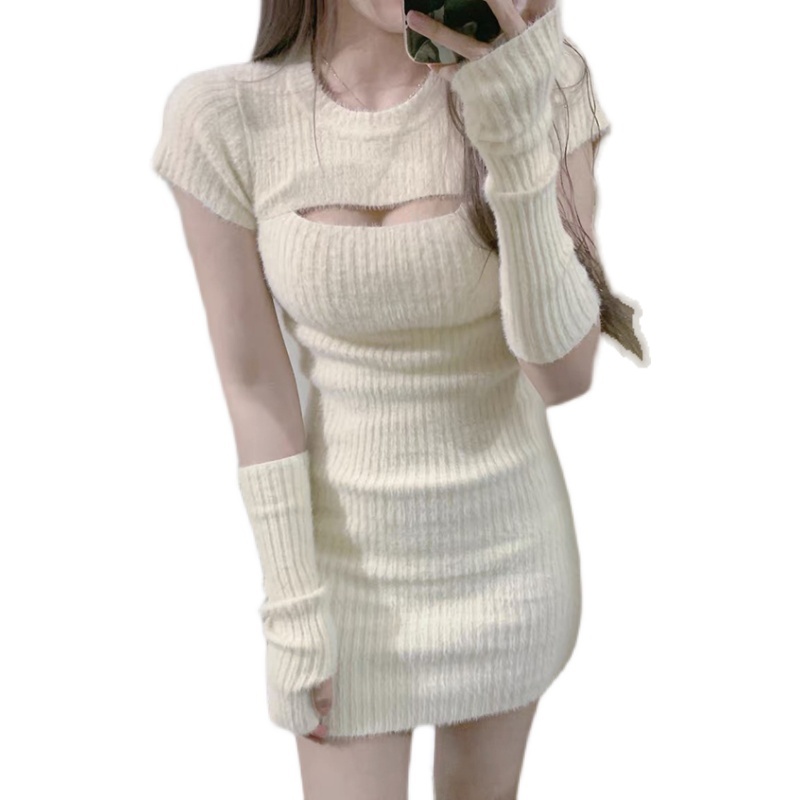 Đầm XINLANYASHE dệt kim lông cừu dáng ôm gợi cảm cho nữ