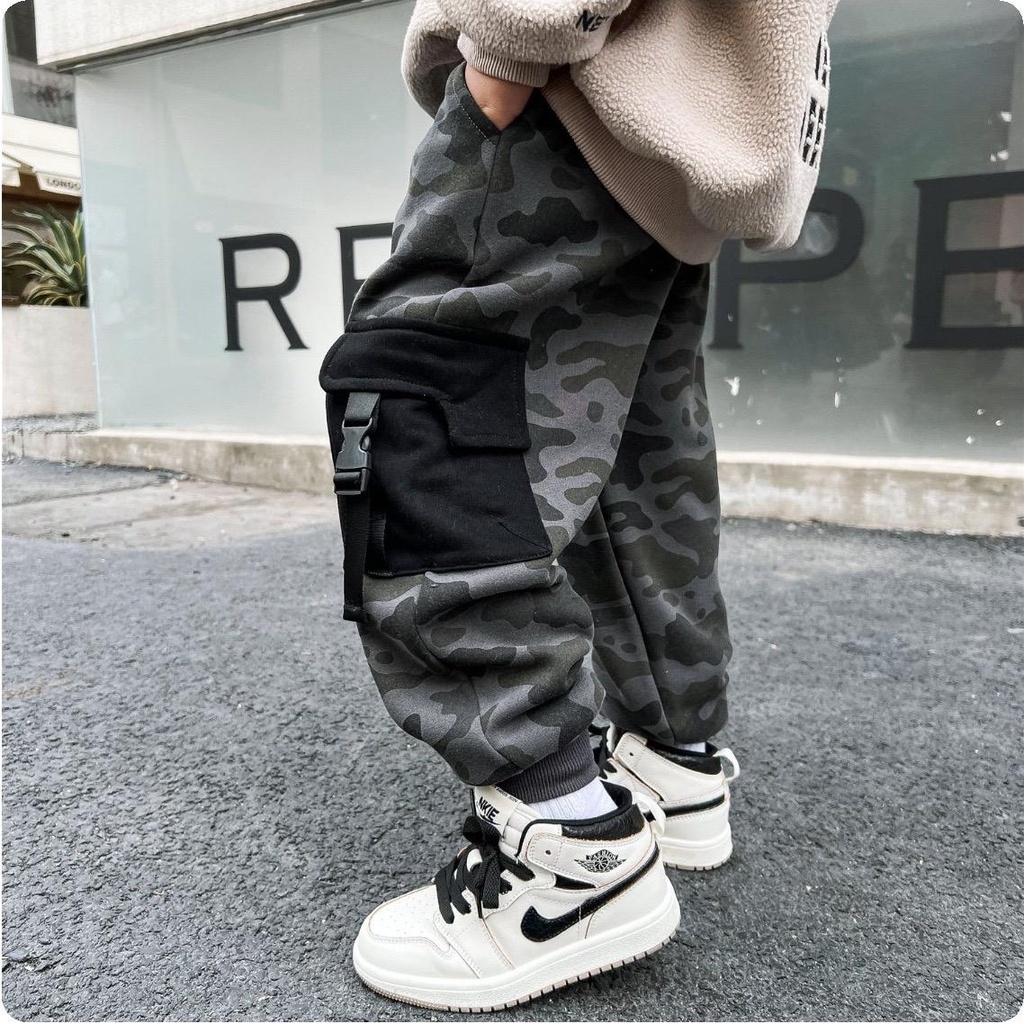 Quần nỉ rằn ri cho bé xám lót lông QB529 sz 90-160, quần bé trai ấm áp, thời trang Hàn Quốc