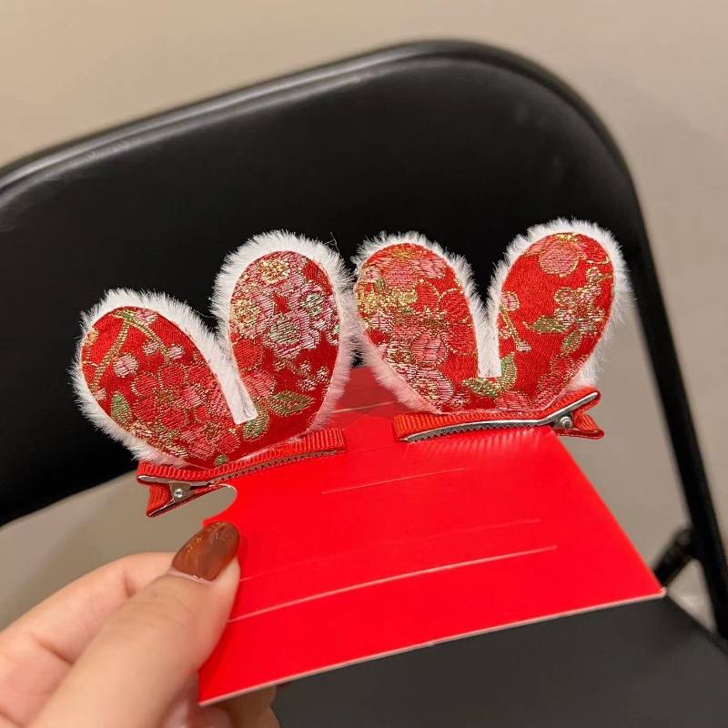 Kẹp Tóc Hình Mỏ Vịt 3D Màu Đỏ Mừng Năm Mới Phong Cách Trung Hoa Cho Bé