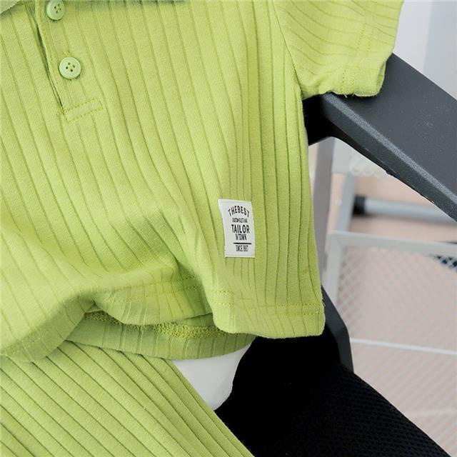 Set Áo Thun Polo + Quần Dài Ống Loe Thời Trang Cho Bé
