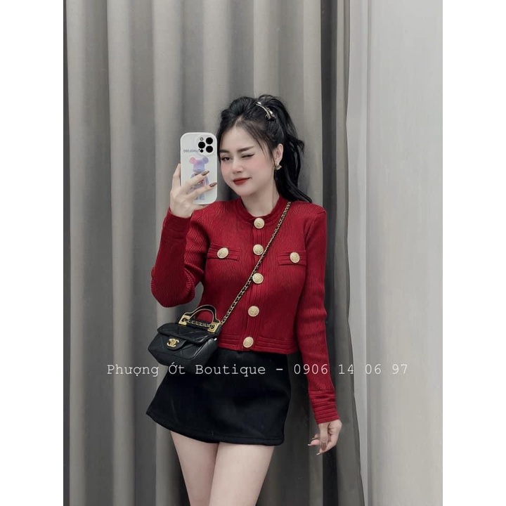 Áo len dài tay khuy đồng hai túi nắp