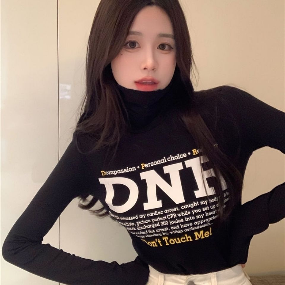 Jiashucheng Áo Thun Tay Dài Cổ Cao Phong Cách Phương Tây Thời Trang Thu Đông Ấm Áp Dễ Phối Đồ Cho Nữ @ -