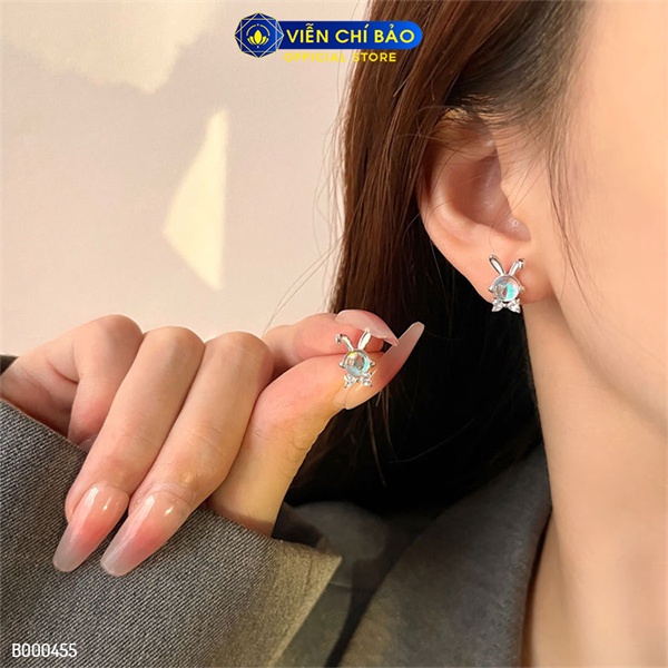 Bông tai bạc nữ chú Thỏ đá mặt trăng chất liệu bạc 925 thời trang phụ kiện trang sức Viễn Chí Bảo B000455