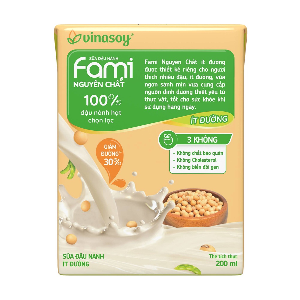 Thùng sữa đậu nành Fami Nguyên chất ít đường (36 hộp x 200ml)