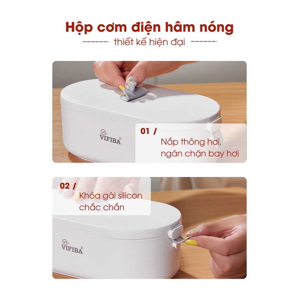 Hộp Cơm Cắm Điện Văn Phòng VIFIBA Hâm Nóng và Giữ Nhiệt, có 3 Ngăn, Tay Cầm Dễ Mang Đi