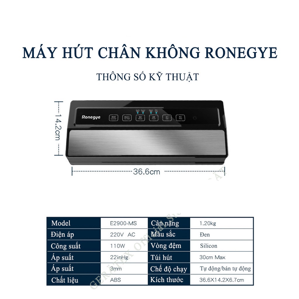Máy hút chân không thực phẩm tlc - ronegye E2900, tặng kèm túi hút 1 mặt trơn 1 mặt nhám cao cấp