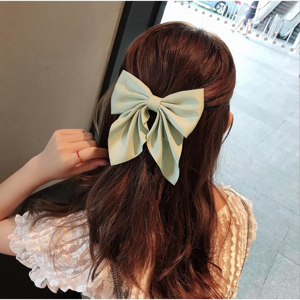 Kẹp Tóc Nơ Màu Trơn Thời Trang Nhật Bản Cho Bé Gái