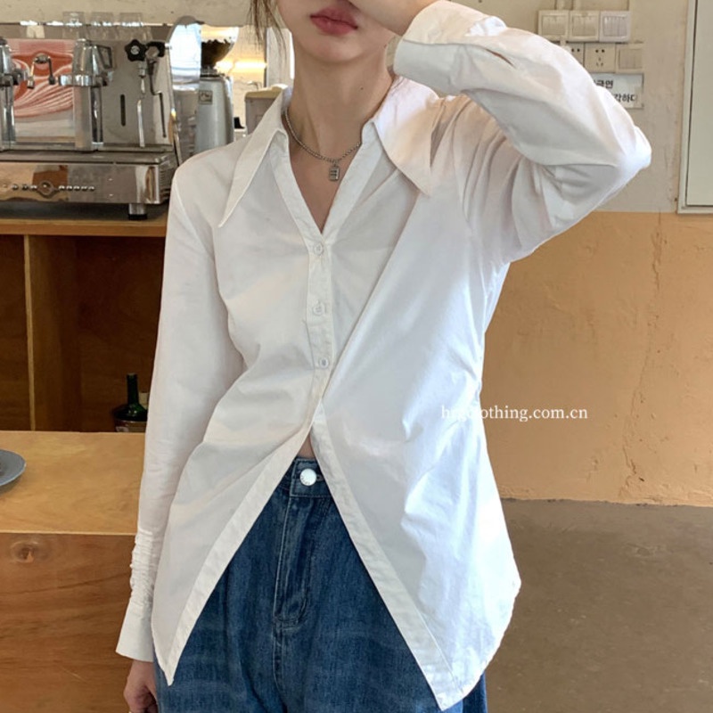 Áo Sơ Mi Nữ Tay Dài Màu Trơn Dáng Rộng Phong Cách Retro Thời Trang