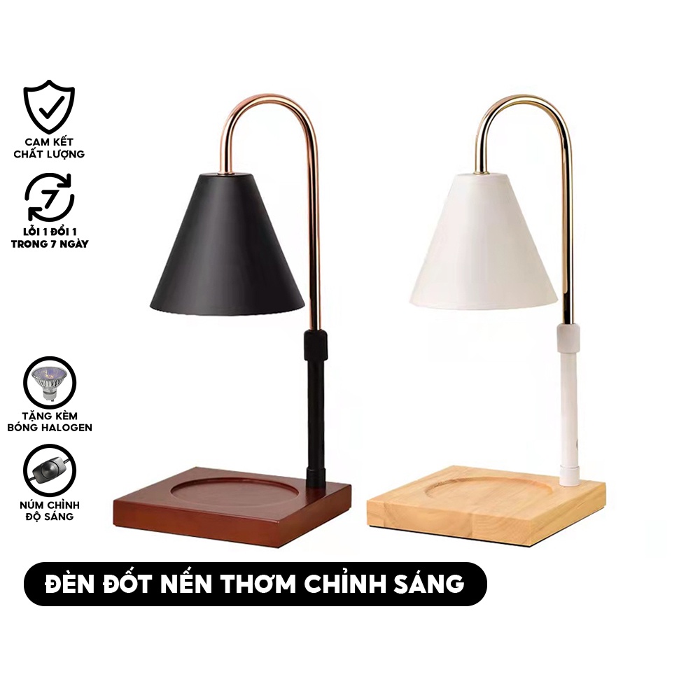 Candle Warmer Lamp - Đèn đốt nến thơm đế gỗ điều chỉnh chiều cao - Đèn phòng ngủ - Đèn để bàn - Có núm chỉnh độ sáng