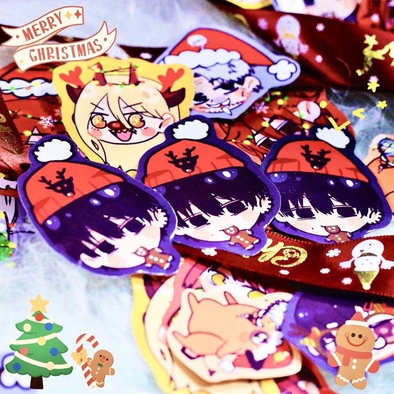 Set 10 stickers Noel Chainsaw Man/ anime Chainsaw man/ Sticker Giáng Sinh, hình dán, miếng dán trang trí anime