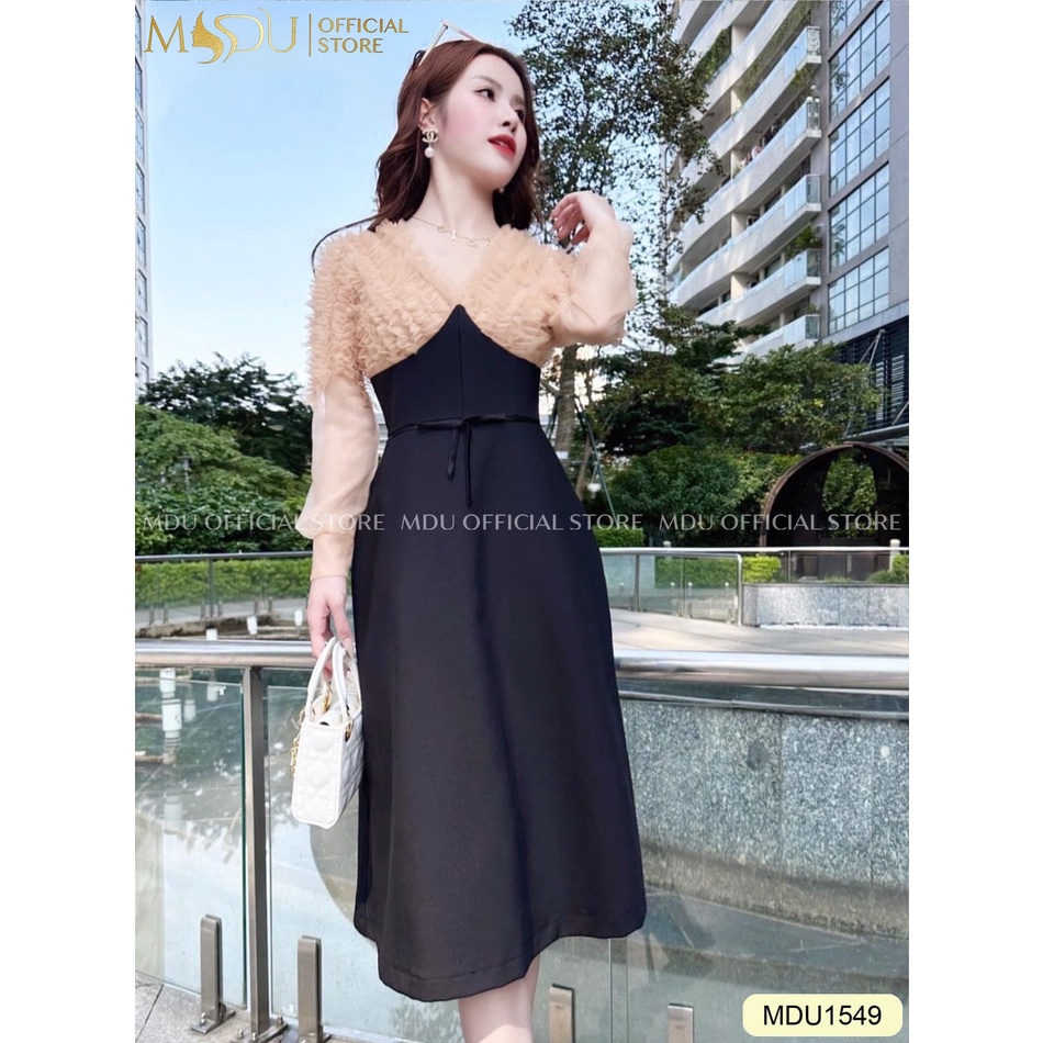 Đầm chất tơ phối Hàn cao cấp thiết kế 2 lớp mã MDU1549- MDU COLLECTION