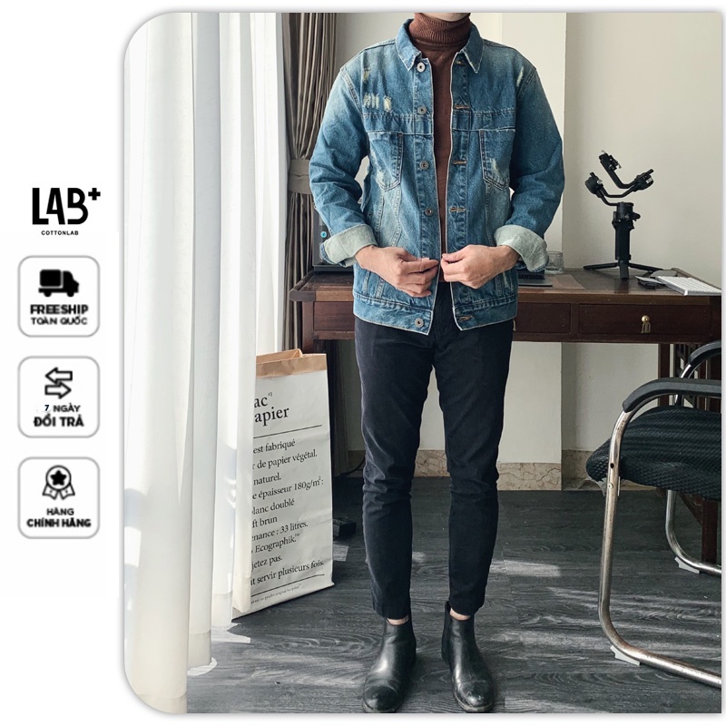 Áo khoác jean, áo bò basic dài tay, denim thời trang năng động trẻ trung LAB - COTTONLAB