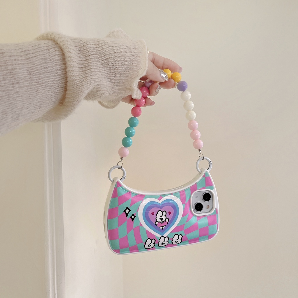 Ốp Điện Thoại Tpu Dẻo Họa Tiết Hoạt Hình Chú Thỏ Kèm Dây Đeo Ngọc Trai Cho iPhone 14 13 12 11 Pro Max 14 Plus