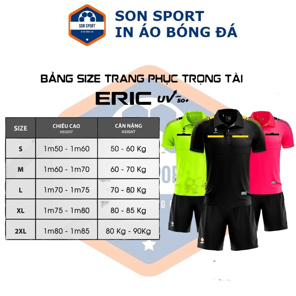 Bộ quần áo trọng tài bóng đá chuyên nghiệp Eric dáng áo polo