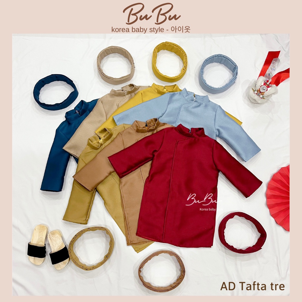 Set Áo Dài Tafta Tre Cách Tân Cho Bé Trai Ngày Tết (Kèm quần lụa và mấn)